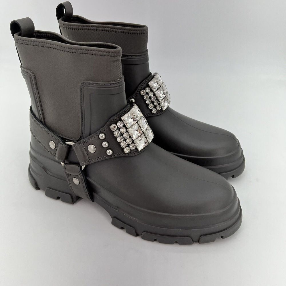 KARL LAGERFELD Women's Rylie Embellished Harness Rain Boots Size 8 Grey